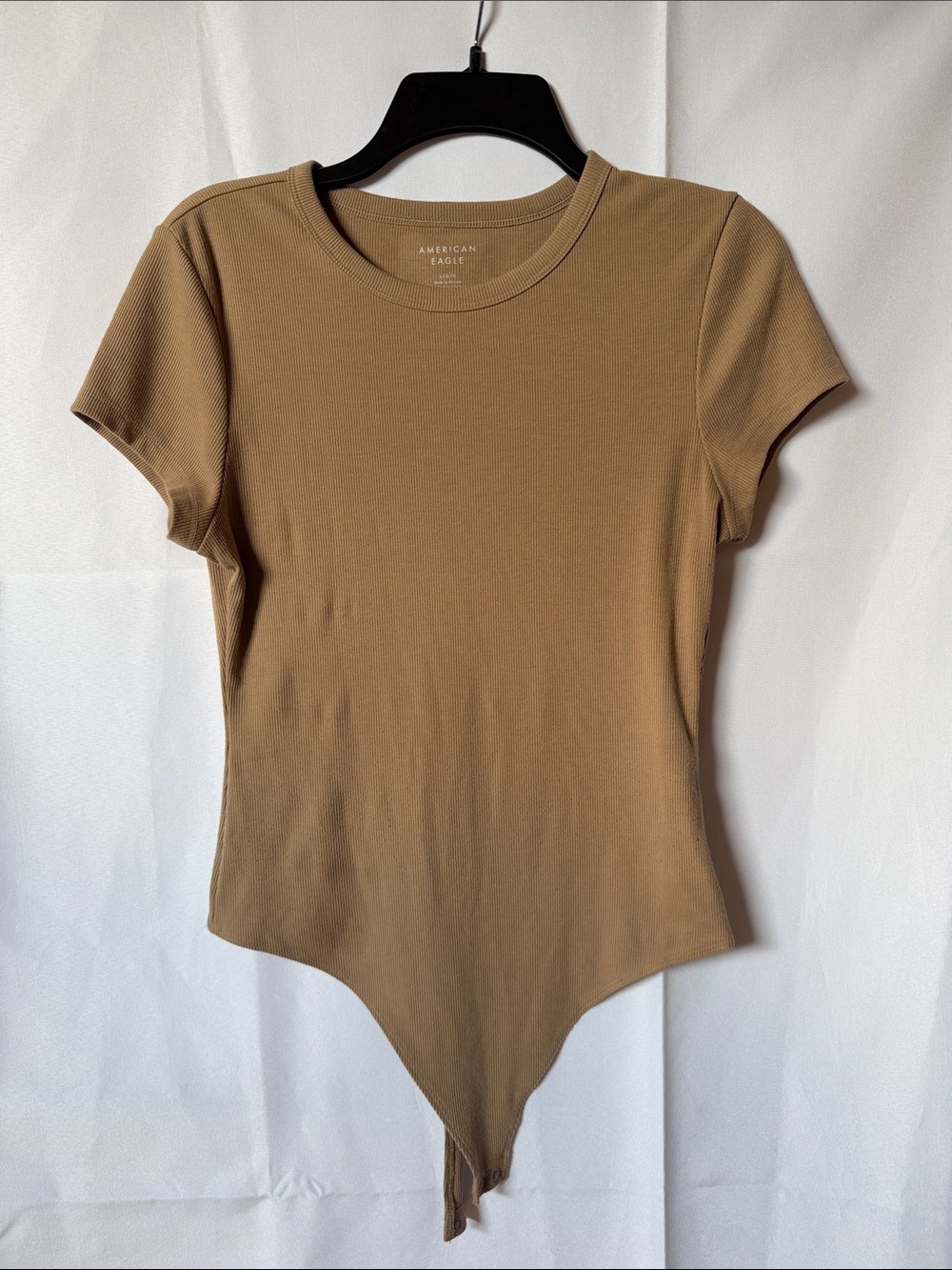 American Eagle Outfitters Tan Short Sleeve Ribbed Bodysuit